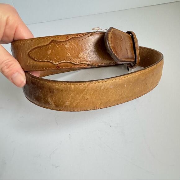 Ostrich Leather Belt Exotic Brown Tan Vintage Distressed Western Silver Mens 40 - Picture 2 of 16